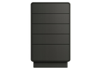 Modern black vertical drawer unit isolated on transparent background, sleek design