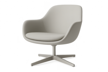 Modern office chair isolated on transparent background, light gray finish