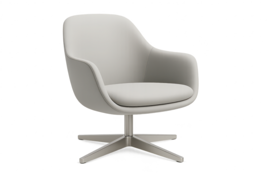 Modern light gray swivel chair isolated on a transparent background, clean cut