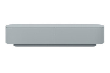 Sleek modern grey elongated cabinet with rounded edges isolated on transparent background