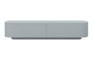 Sleek modern grey elongated cabinet with rounded edges isolated on transparent background