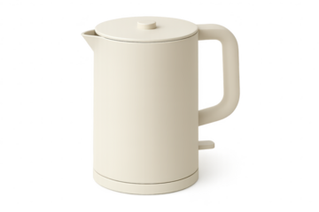 Modern beige electric kettle isolated on transparent background, minimalist design