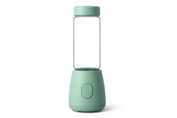 Mint green portable blender isolated on transparent background, modern