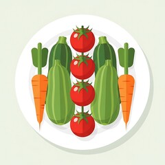 Fresh Vegetables Plate with Flat Design.