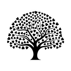 Beautiful tree adorned with countless black hearts symbolizing love and growth for projects