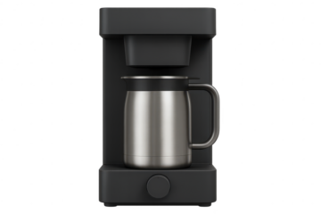 Sleek black coffee maker with thermal carafe isolated on transparent background