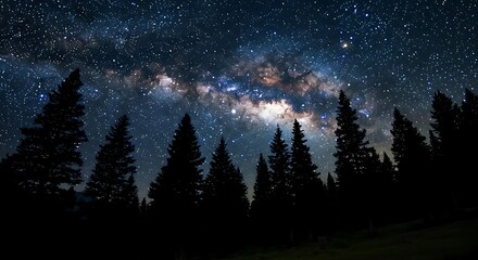 Fototapeta premium A Dark and Cold Winter Forest at Night with Snow-Covered Trees