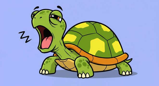 Cartoon turtle yawning wide with open mouth green shell vector illustration
