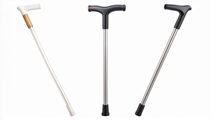 Metallic walking cane with T-shaped ergonomic handle and rubber tip, designed for stability, comfort, and mobility assistance.