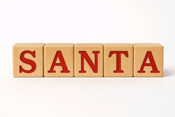 Wooden letter blocks spelling SANTA on white background