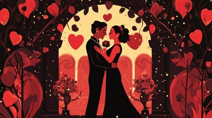 Fototapeta premium Romantic Couple Embrace Under Heart-Shaped Canopy