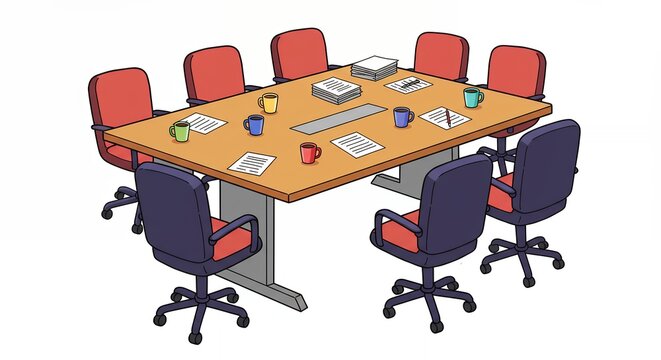 Conference table with chairs in overhead view for business meetings and discussions