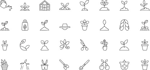 vector illustration Thin Line Gardening Icons – 40 Agriculture and Farming Pictograms