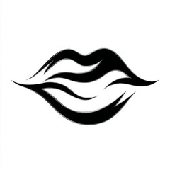 Stylized abstract expressive lips illustration, in black and white, representing beauty, passion, and allure with copy space.
