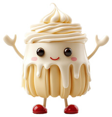 Cute Animated Dessert Character with Cream and Red Shoes