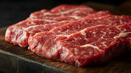 Fototapeta premium Close-up of raw marbled beef showcasing