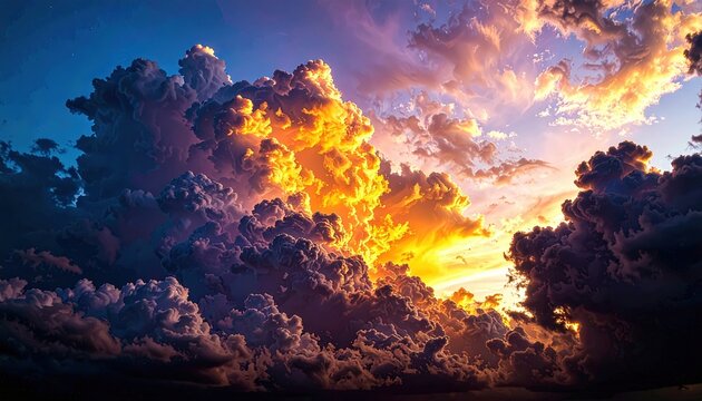 Cielo autunnale drammatico con nuvole pastello arancio e lavanda al tramonto