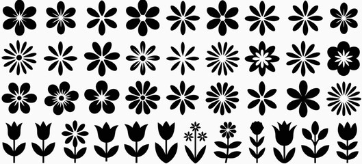 Collection of Black and White Flower Silhouettes