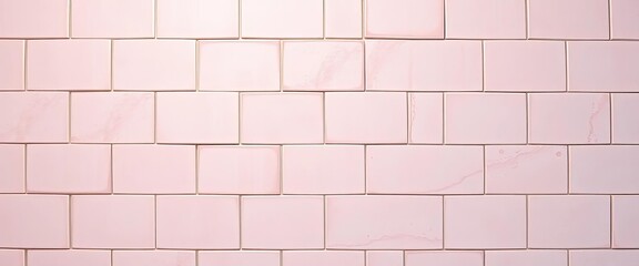 Fototapeta premium Soft blush pink ceramic tiles form a textured wall background, pattern, geometric