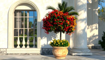 Exterior porch with vibrant potted plant