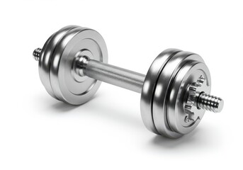 Naklejka premium A chrome dumbbell, rendered with precision, sits elegantly against a simple white background.
