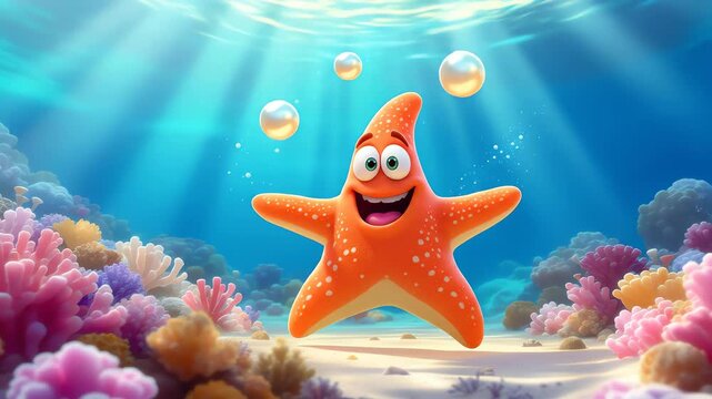 smiling animated starfish in vibrant ocean reef