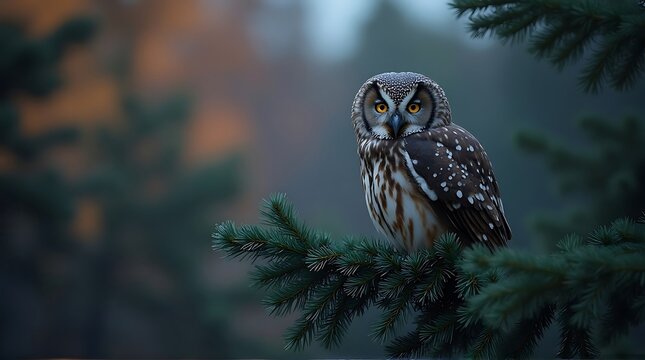 Autumnal Sentinel: Wise Owl Perched Amidst Vibrant Fall Foliage