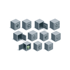 Obraz premium Security Safe Isometric Icons