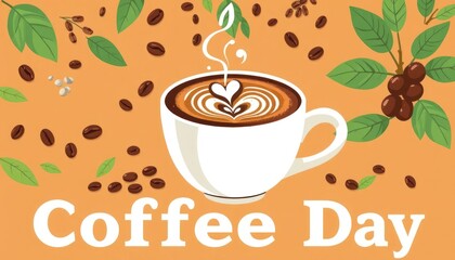 Celebrating Coffee Day with Coffee Cup and Beans