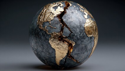 Cracked Earth globe on dark background