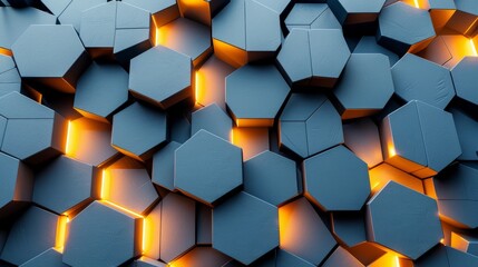 Dark grey hexagonal geometric design with subtle ambient illumination for modern aesthetic
