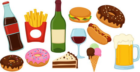 Simple Junk Food and Drinks Icons
