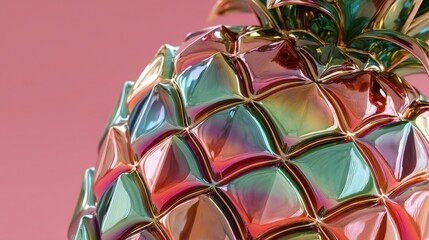 A vibrant, multifaceted pineapple design showcases a brilliant array of iridescent colors.