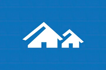 Two stylized houses on a blue background.