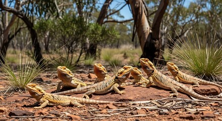 Bearded Dragons Basking with Outback Australia.