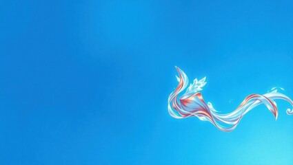 Abstract Colorful Ribbon Swirl Against Blue Sky