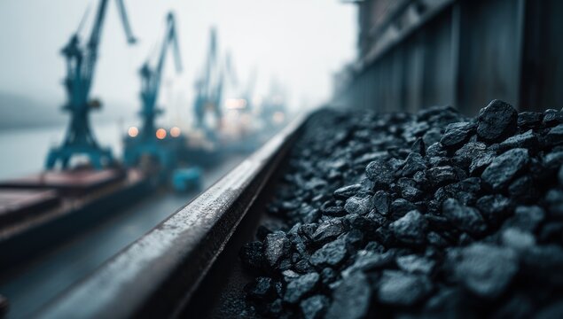 Coal conveyor belt at a port terminal - Powered by Adobe