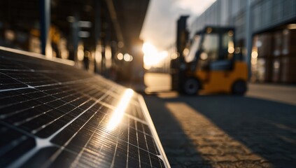 Solar panel in a warehouse at sunset