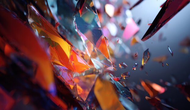 Abstract shattered glass shards in vibrant colors