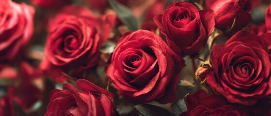 Obraz premium Close-up of a bouquet of vibrant red roses