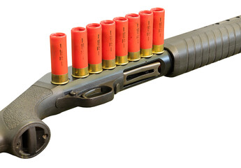 shotgun and ammo close-up isolated on transparent background