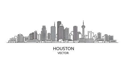 Line Art City Skyline of Buildings and Structures with Vector Illustration