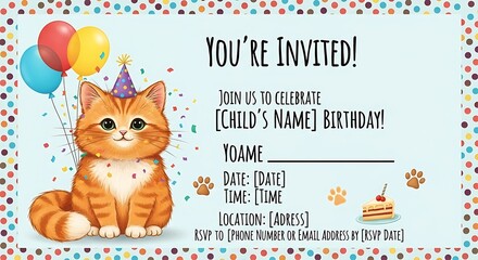 Cute Cat Birthday Invitation.