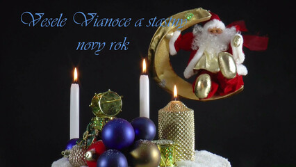 Warm Wishes for Christmas Joy 
A festive card with candles, baubles, and Santa Claus in the language Slovakian 
