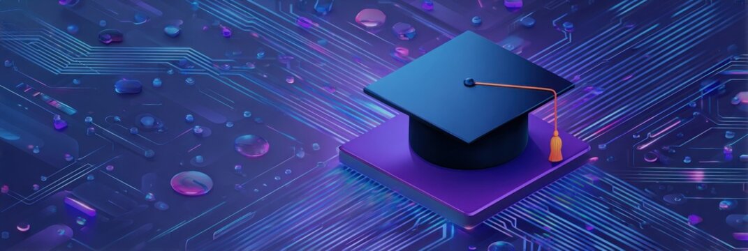 Graduation cap on a circuit board background