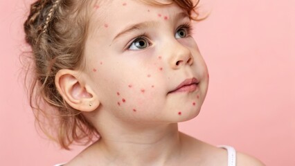 Child with Chickenpox Rash on Pink Background