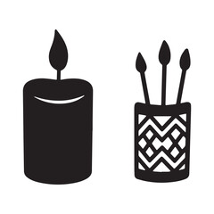 A set of vector silhouettes of various black candles. 