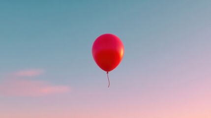 Fototapeta premium Red Balloon Floating Gently in a Soft Sky Background at Sunset