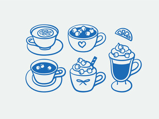 Hand-drawn Christmas cocoa drink. Line art, ink, minimalist style. Vector illustration. Winter holidays collection.
