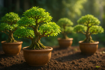 Miniature Bonsai Tree in Traditional Ceramic Pot